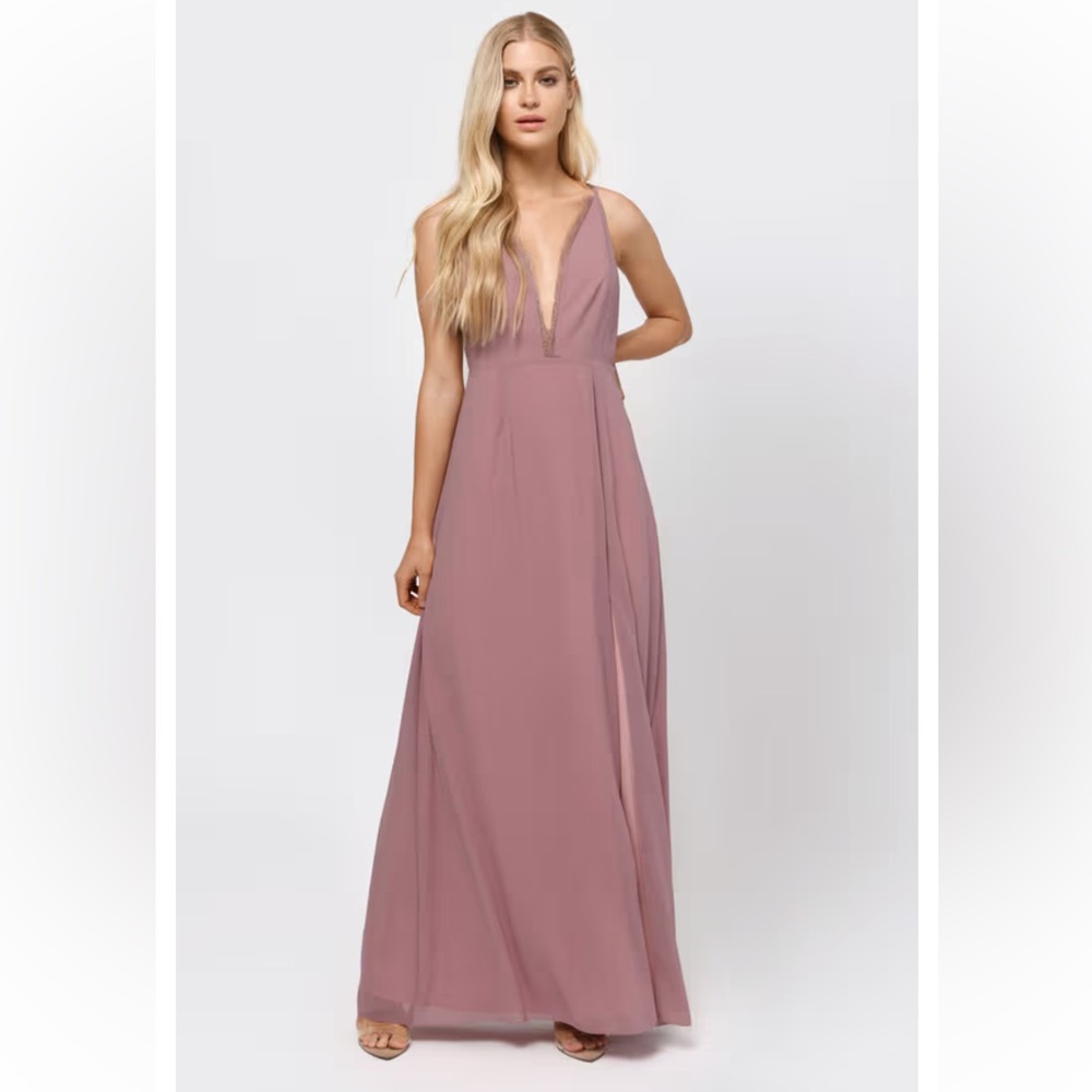 Tobi Raelyn Deep V High slit maxi dress- Mauve small